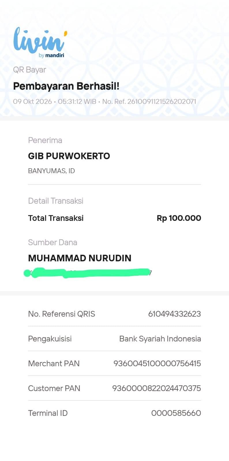Bukti transfer donasi Donatur (anonim)